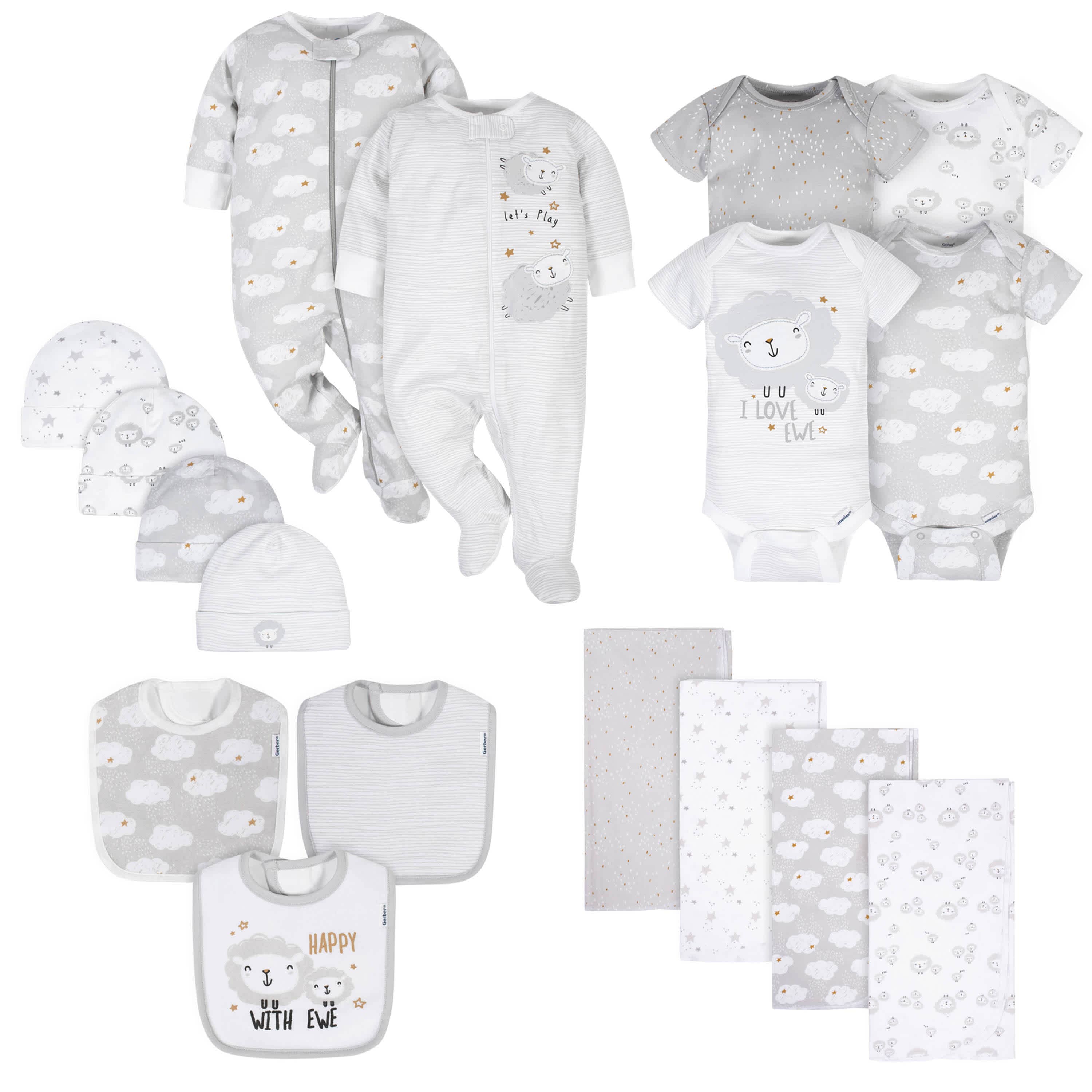 17-Piece Baby Neutral Sheep Apparel & Blankets Set-Gerber Childrenswear