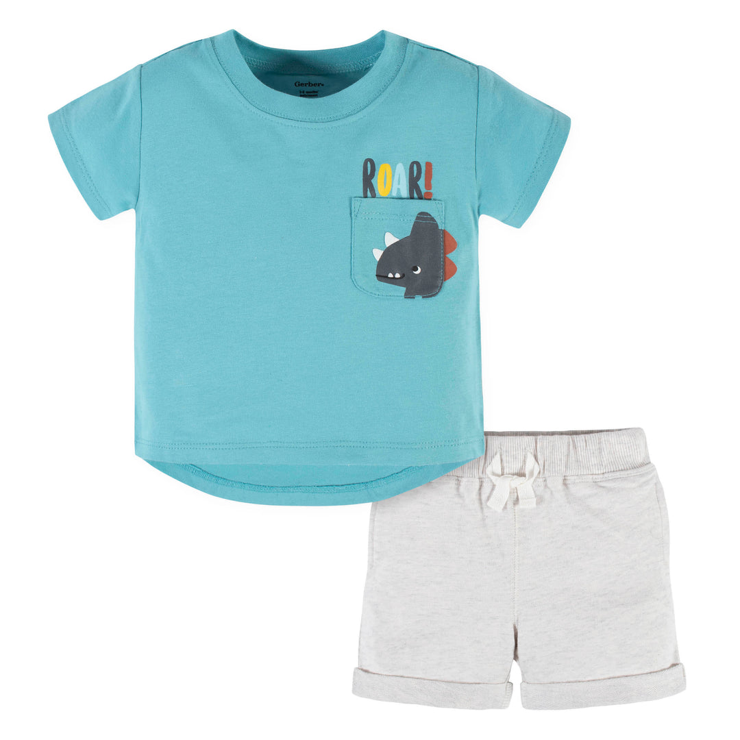 2-Piece Baby & Toddler Boys Dino Blues Pocket Tee & Knit Shorts Set-Gerber Childrenswear