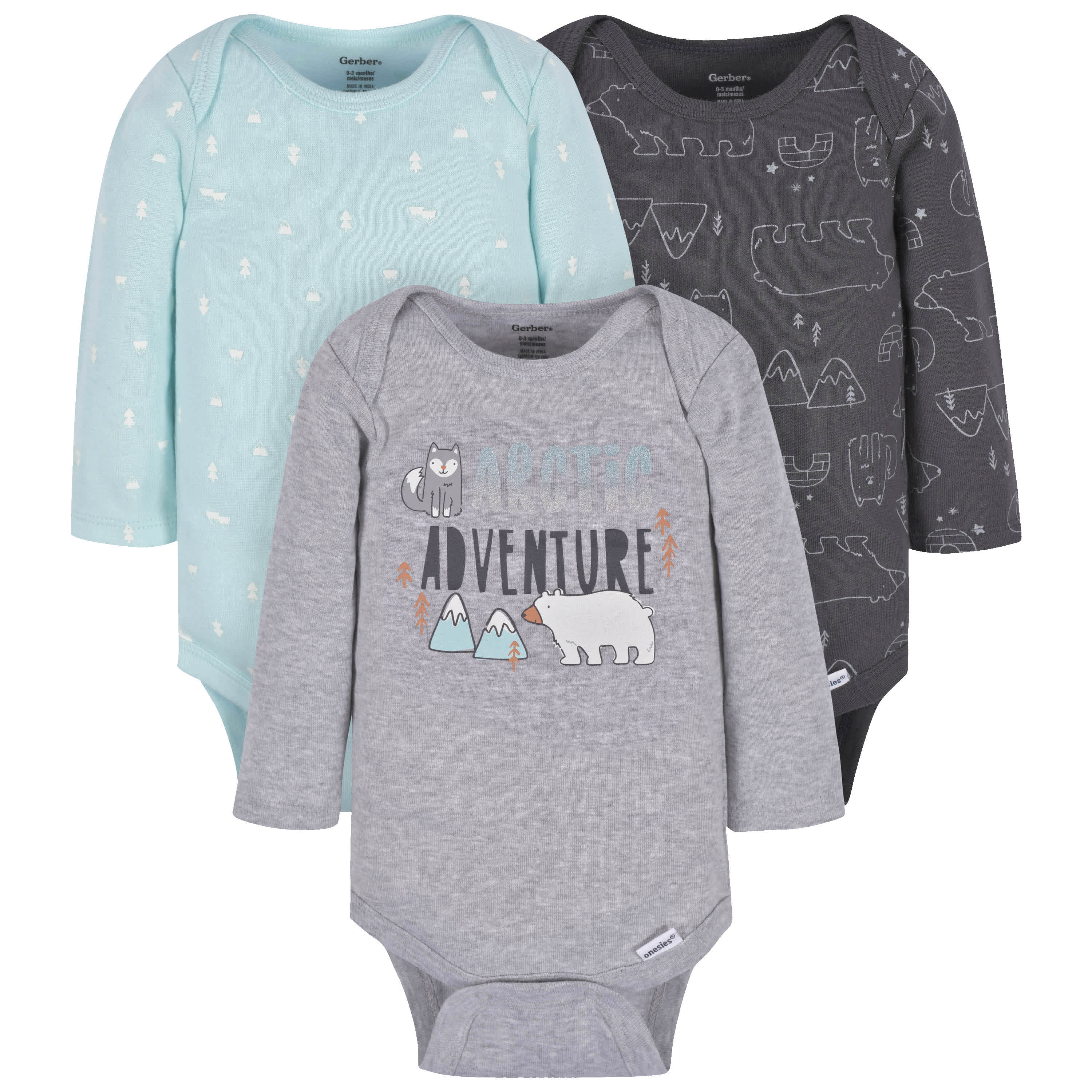 3Pack Baby Boys Polar Pals Long Sleeve Onesies® Bodysuits Gerber