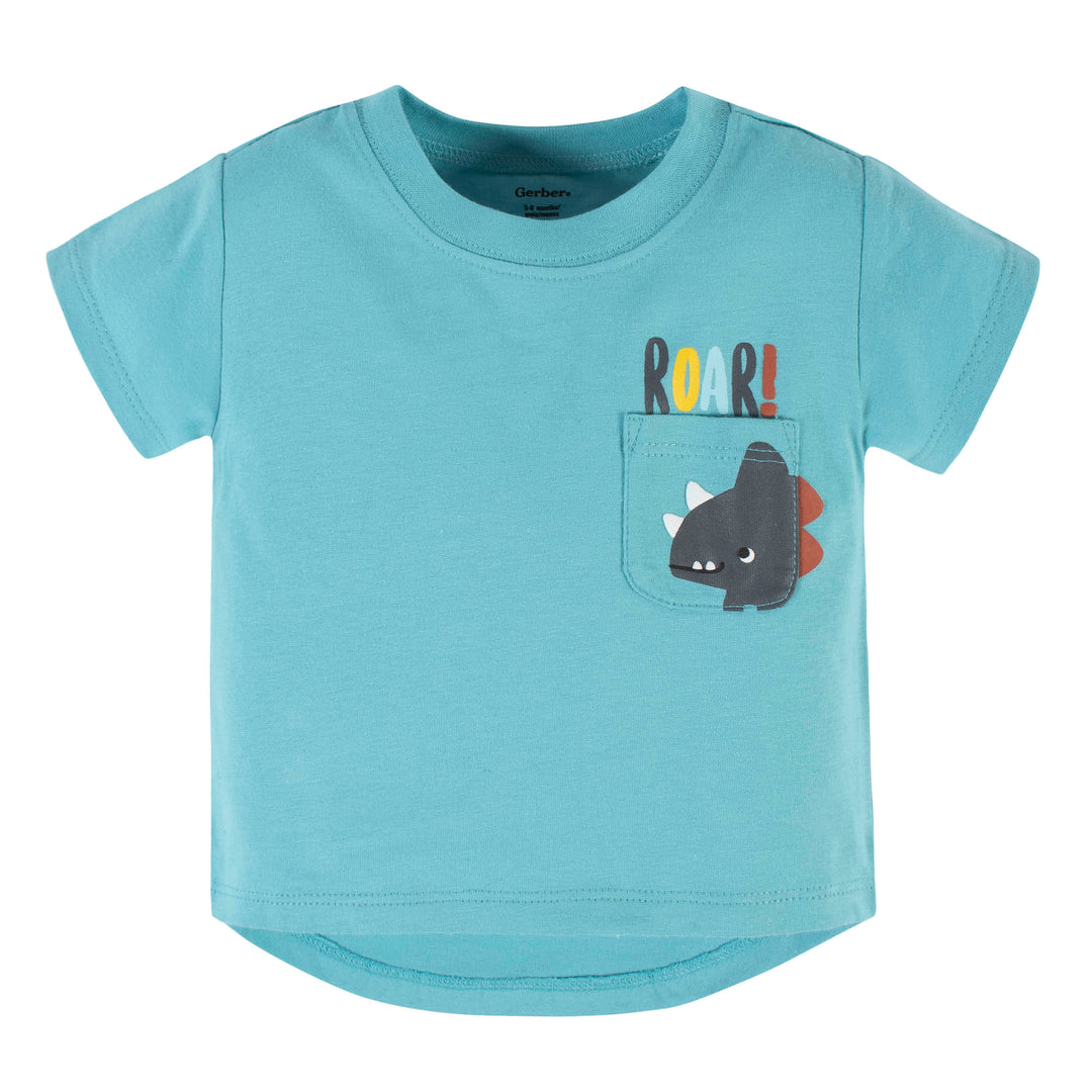 2-Piece Baby & Toddler Boys Dino Blues Pocket Tee & Knit Shorts Set-Gerber Childrenswear