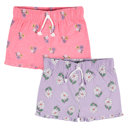 2-Pack Infant Girls Pink Floral Pull-On Shorts