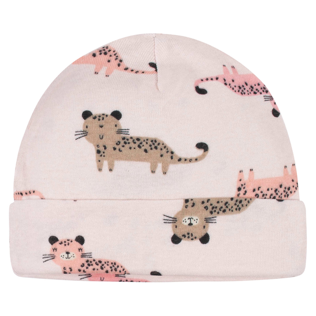 4-Pack Baby Girls Leopard Caps-Gerber Childrenswear