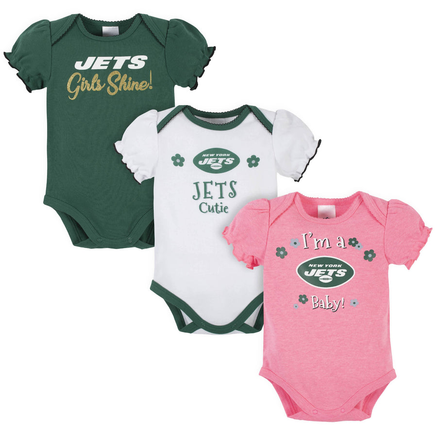 New York Jets Baby Girls Short Sleeve Bodysuits-Gerber Childrenswear