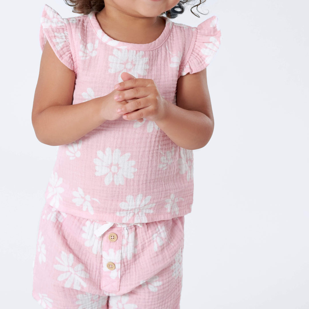 Infant & Toddler Girls Pink Floral Gauze Shorts-Gerber Childrenswear