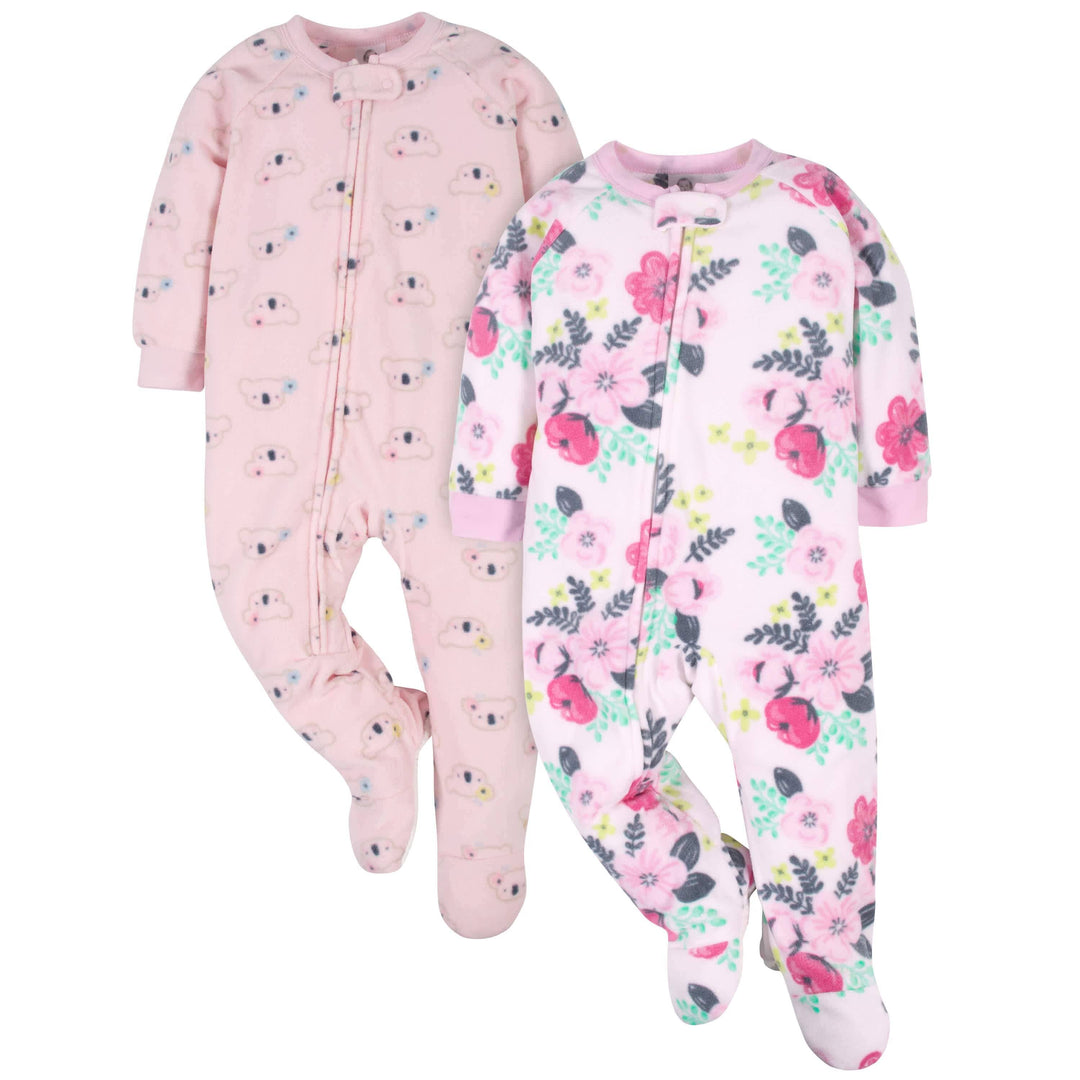 Gerber® 2-Pack Baby Girls Flowers & Koalas Fleece Pajamas-Gerber Childrenswear