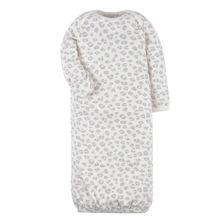 2-Piece Baby Girls Comfy Stretch Floral Leopard Gown & Cap Set-Gerber Childrenswear