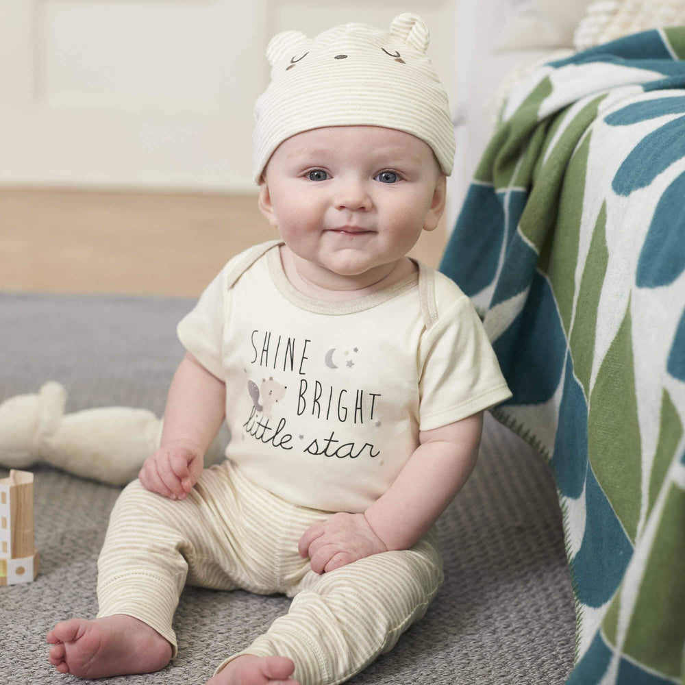 3-Piece Baby Boys Little Star Organic Onesies® Bodysuit, Pant & Cap Set-Gerber Childrenswear