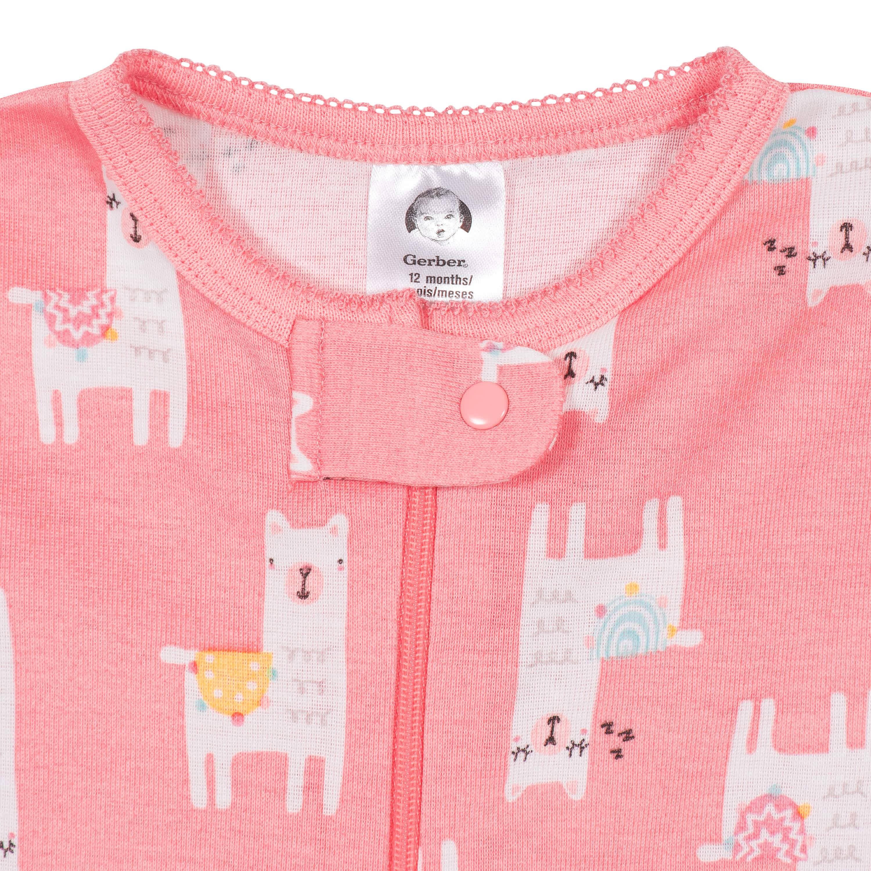 4-Pack Baby & Toddler Girls Llamas & Love Snug Fit Footed Cotton Pajamas-Gerber Childrenswear