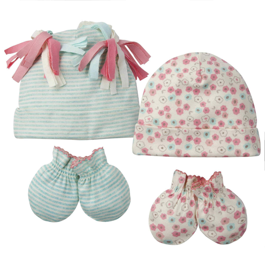 Gerber® 4-Piece Baby Girls Floral Organic Caps and Mittens Set-Gerber Childrenswear