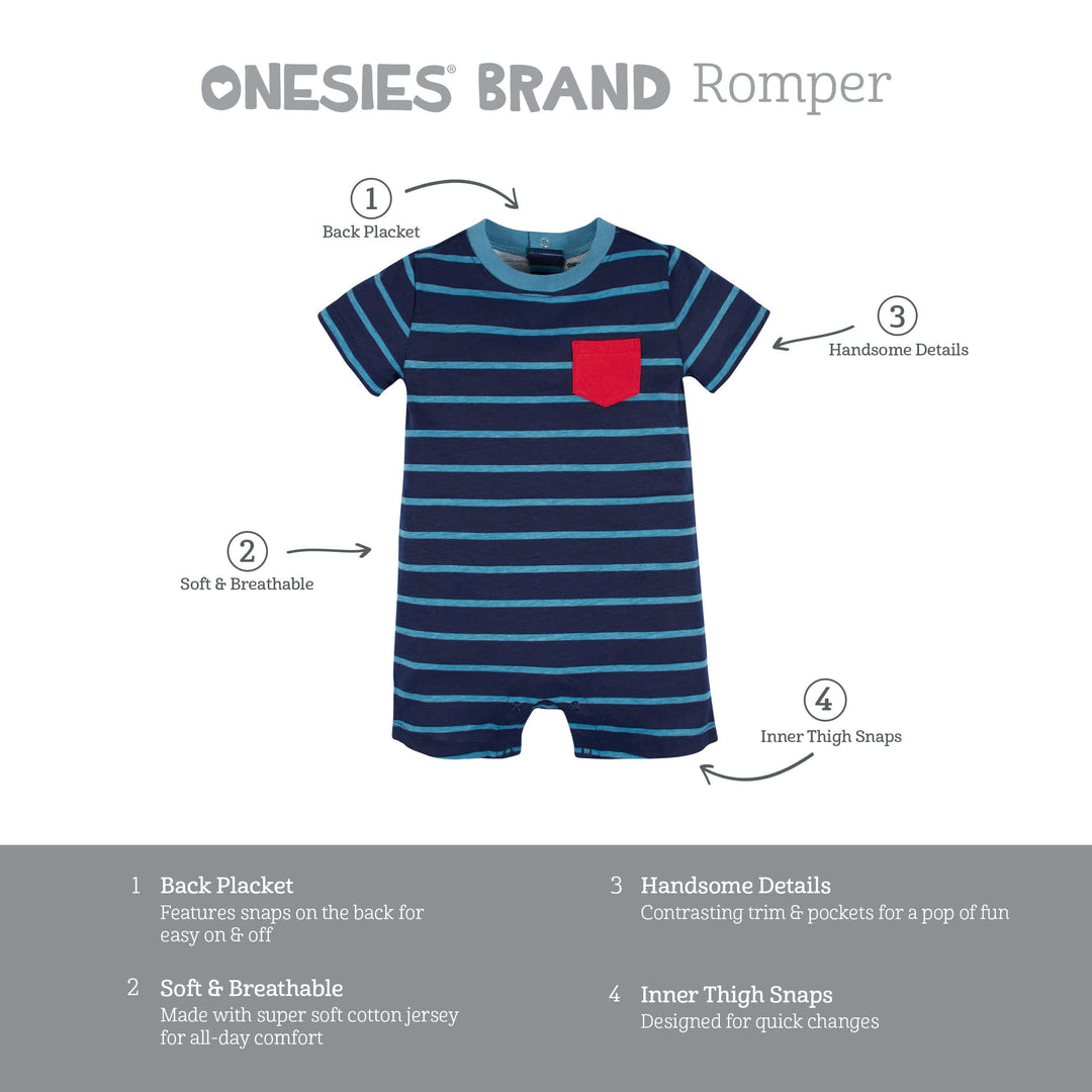 3-Pack Baby Boys Construction Zone Rompers