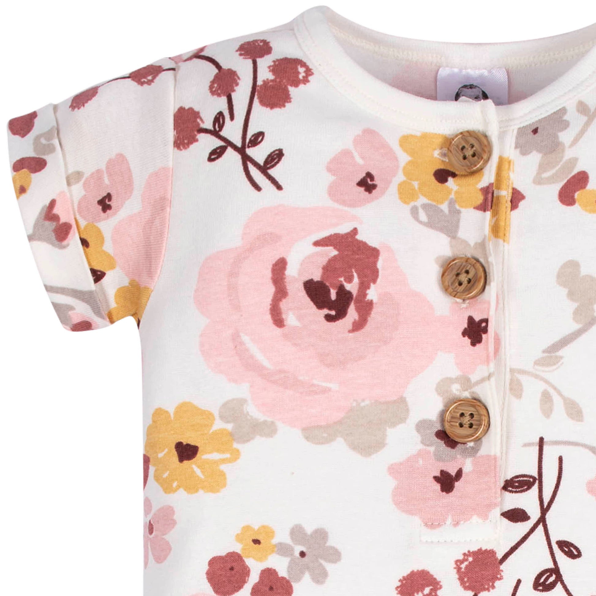 2-Pack Baby Girls Floral & Dots Short Sleeve Rompers-Gerber Childrenswear