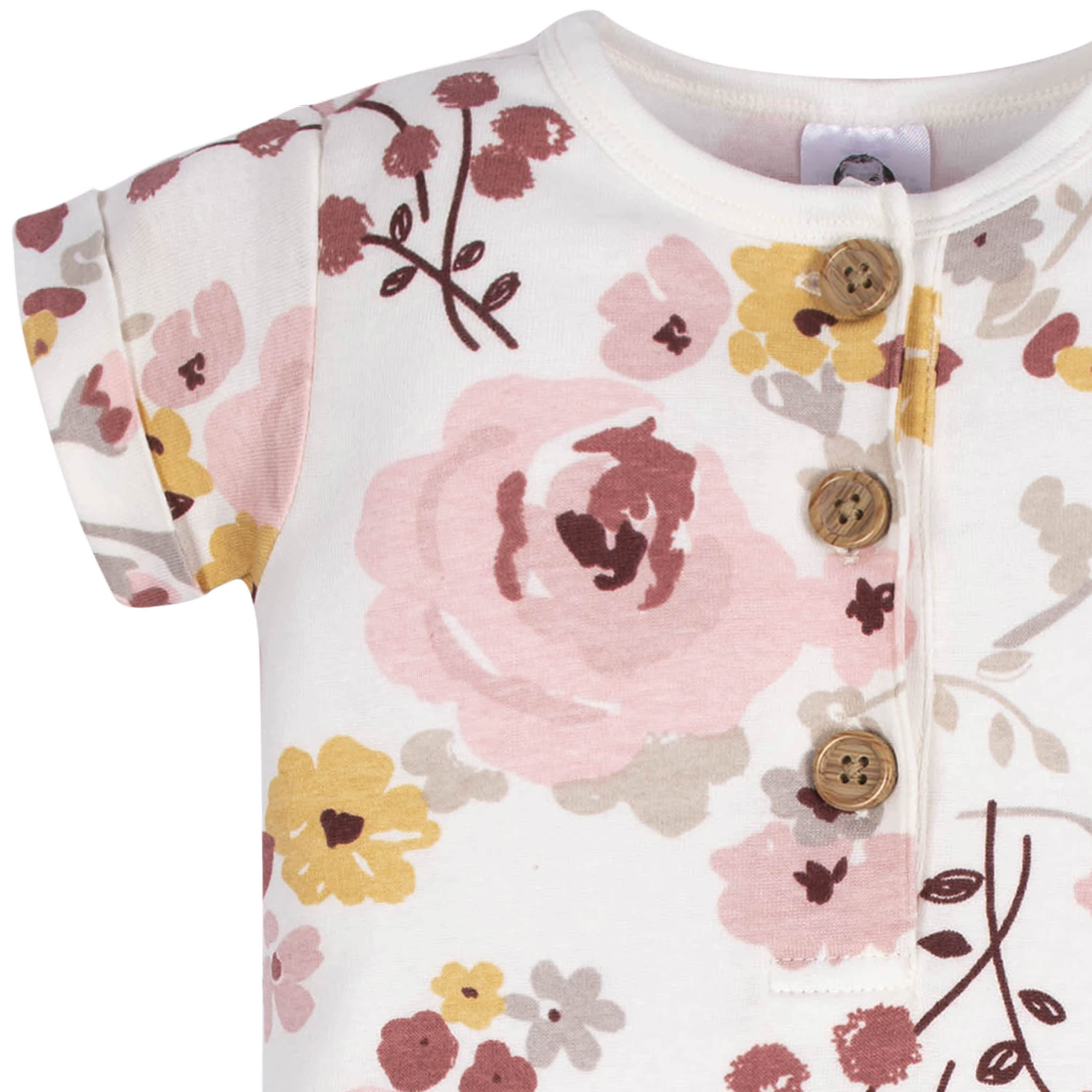 2-Pack Baby Girls Floral & Dots Short Sleeve Rompers-Gerber Childrenswear