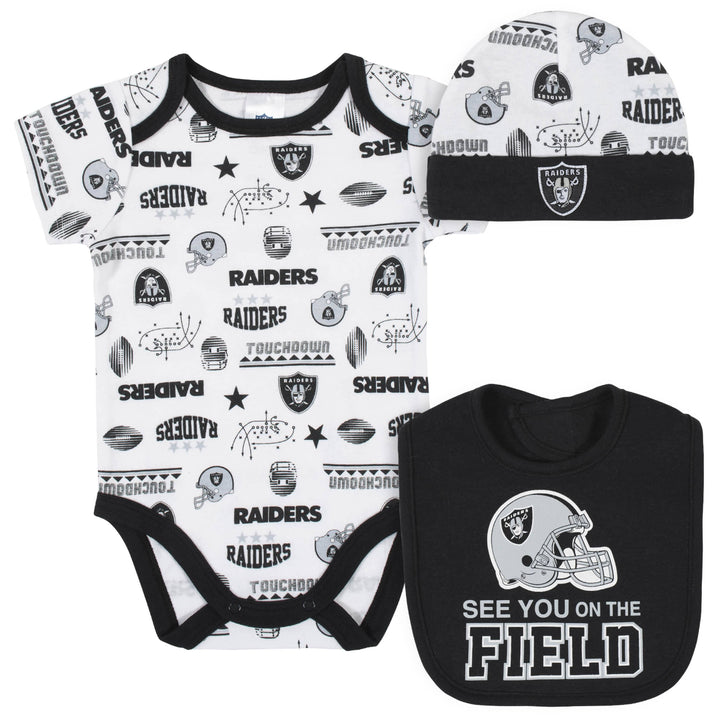 Las Vegas Raiders 3-Piece Baby Boys Bodysuit, Bib, and Cap Set-Gerber Childrenswear