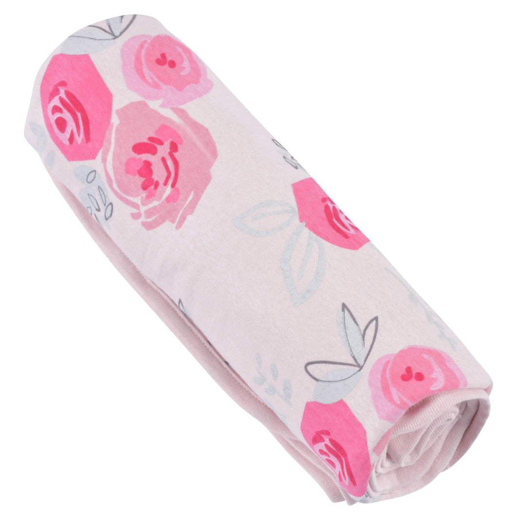 Baby Girls Comfy Stretch Roses & Bunnies Reversible Baby Blanket-Gerber Childrenswear