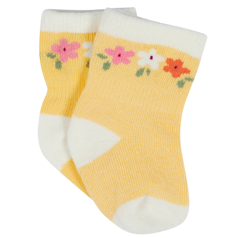 12-Pack Baby & Toddler Girls Floral Fox Jersey Crew Wiggle Proof® Socks