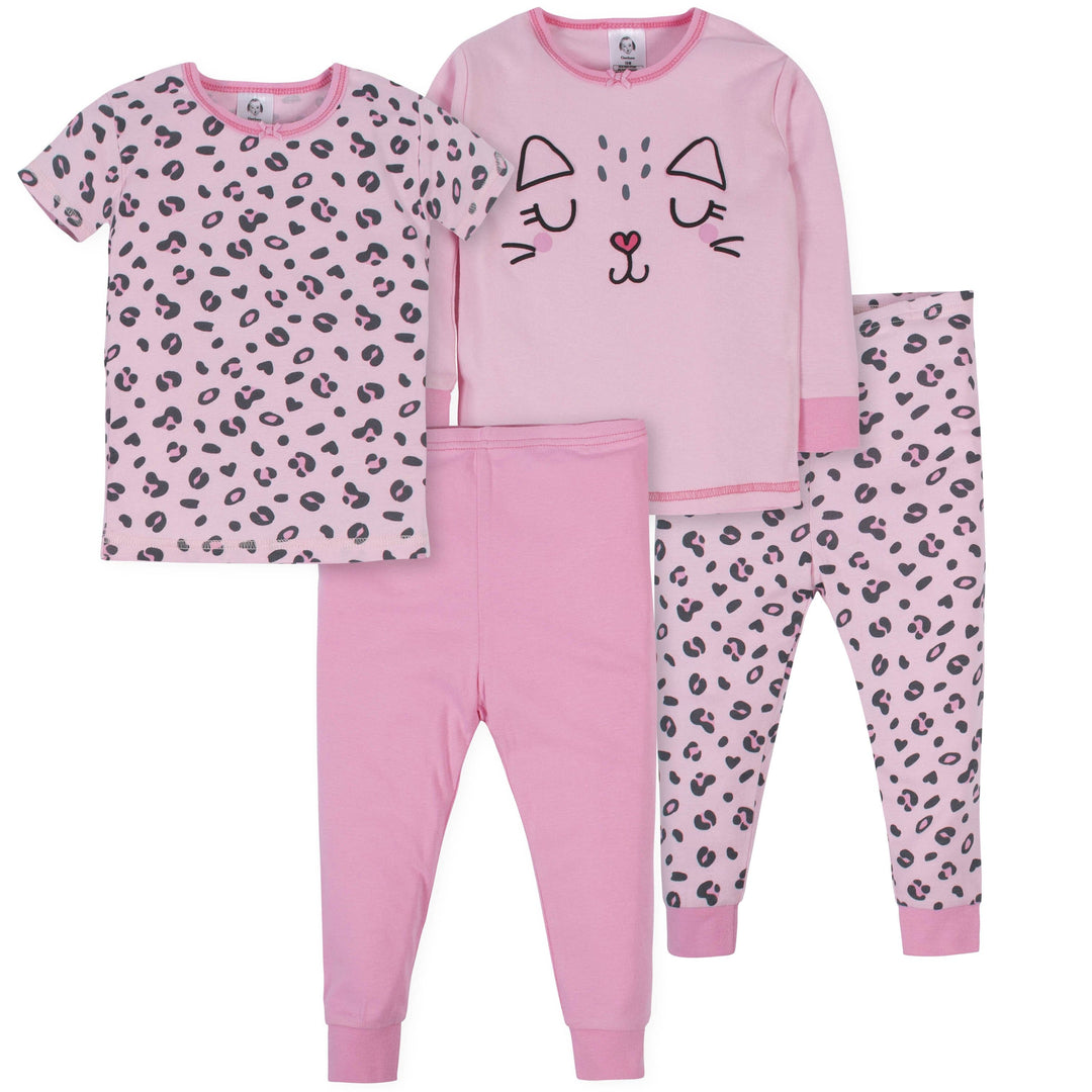 Toddler Girls’ 4-Piece Leopard Cotton Pajama’s-Gerber Childrenswear