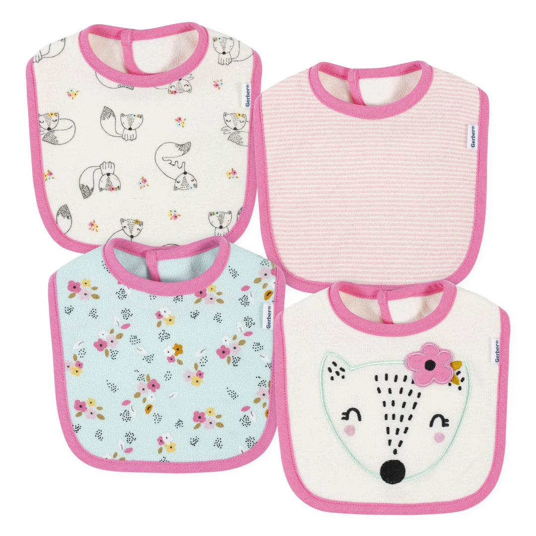 4-Pack Baby Girls Fox Bibs-Gerber Childrenswear