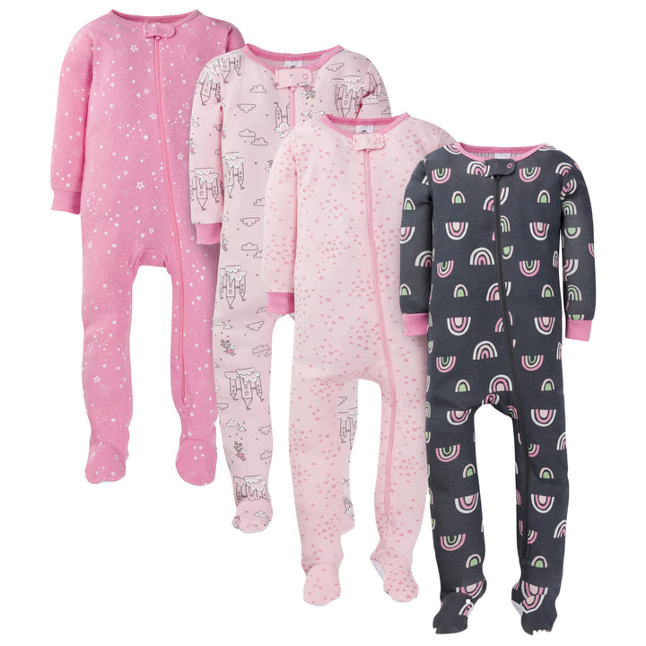 4-Pack Infant & Toddler Neutral Rainbow & Castle Snug Fit Footed Cotton Pajamas-Gerber Childrenswear