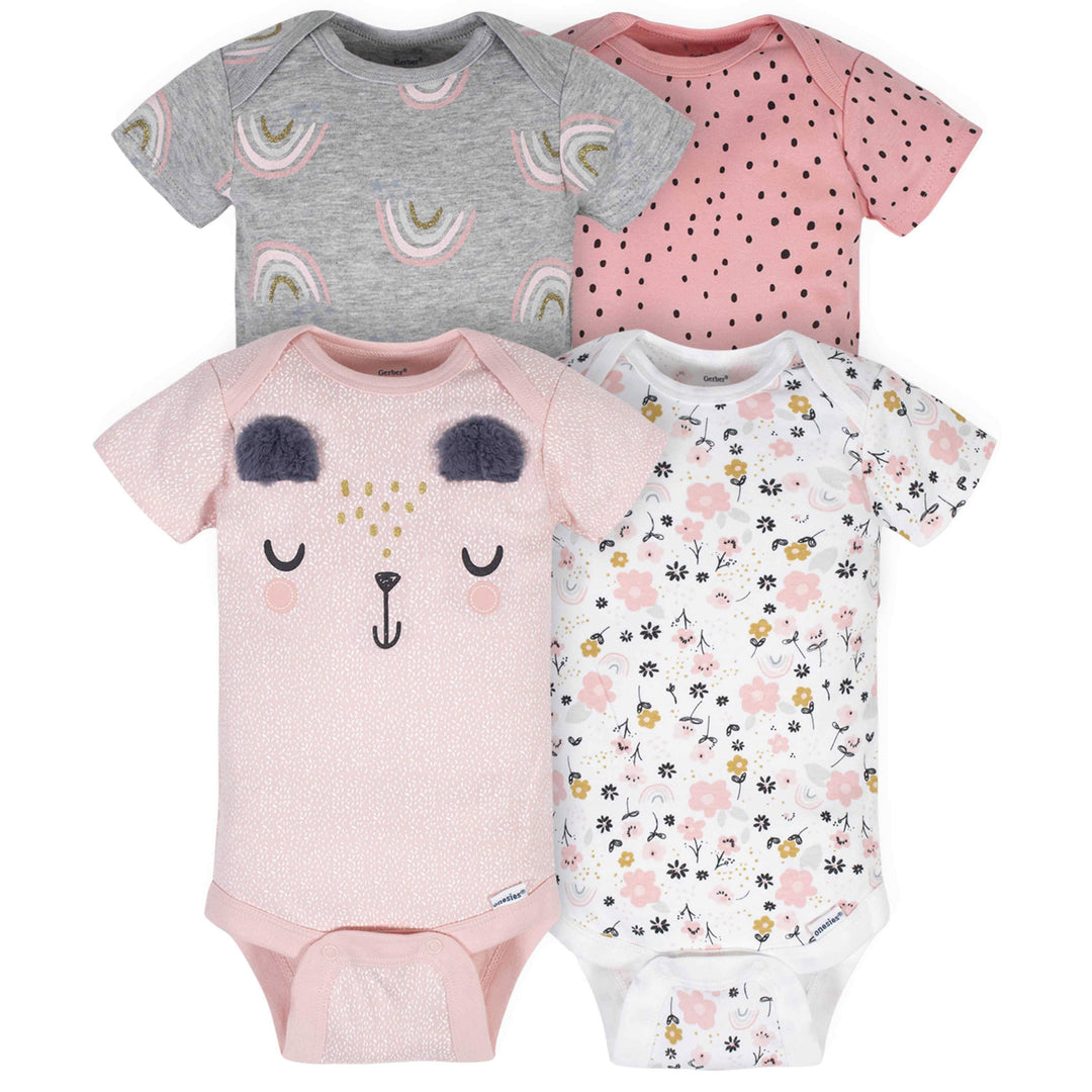 4-Pack Baby Girls Bear Short Sleeve Onesies® Bodysuits-Gerber Childrenswear