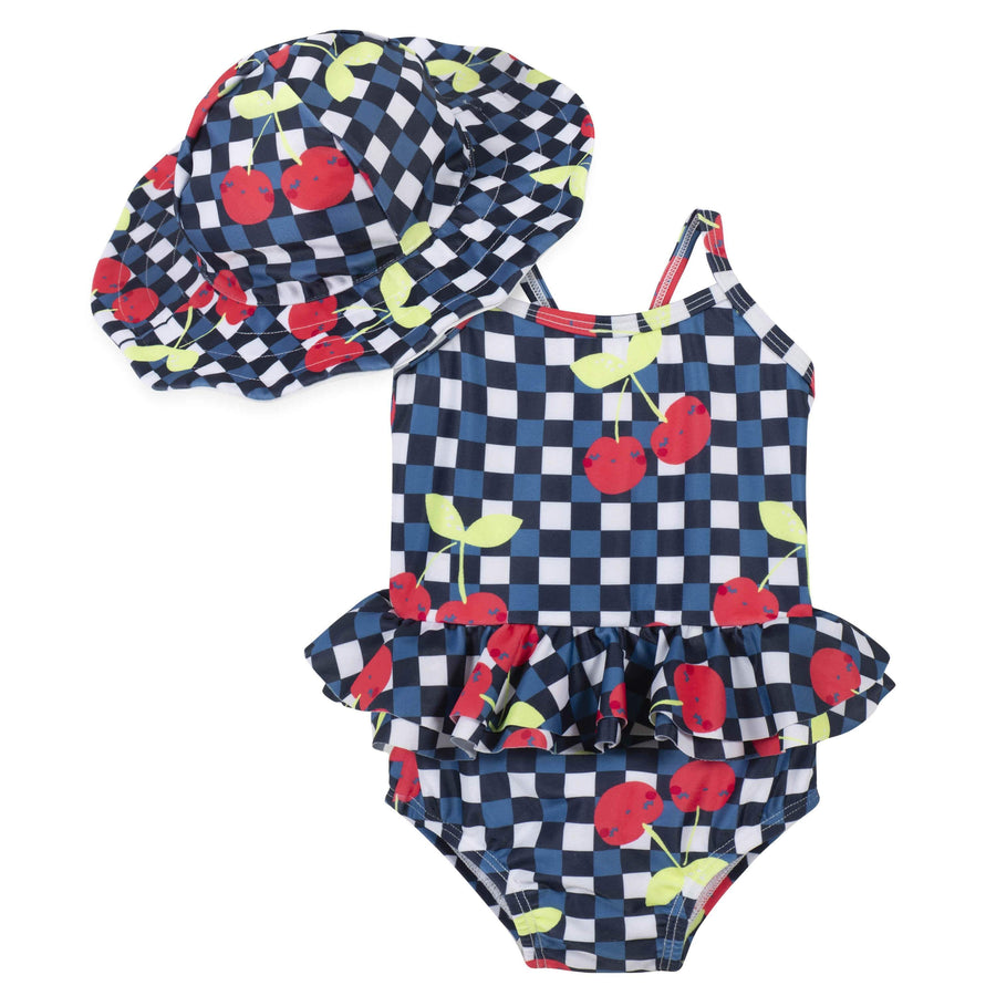2-Piece Girls Cherry Kisses Swimsuit & Hat Bundle-Gerber Childrenswear