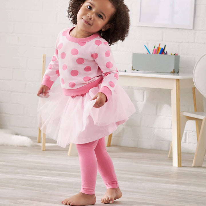 3-Piece Baby/Toddler Girls Pink Dots French Terry Top, Tulle Tutu, Legging Set-Gerber Childrenswear