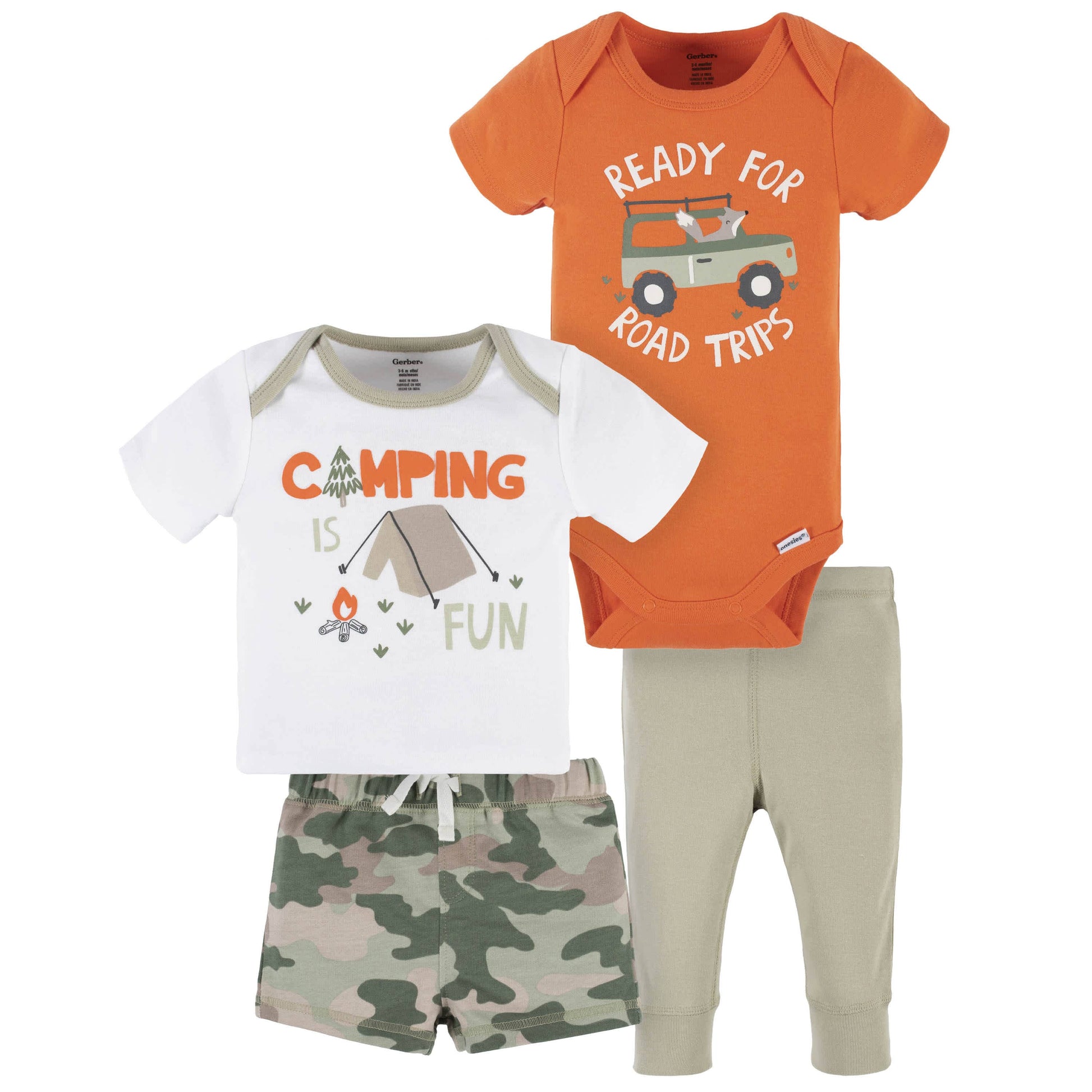 4-Piece Baby Boys Camping Fun Onesies® Bodysuit, Tee, Shorts & Pant Set-Gerber Childrenswear