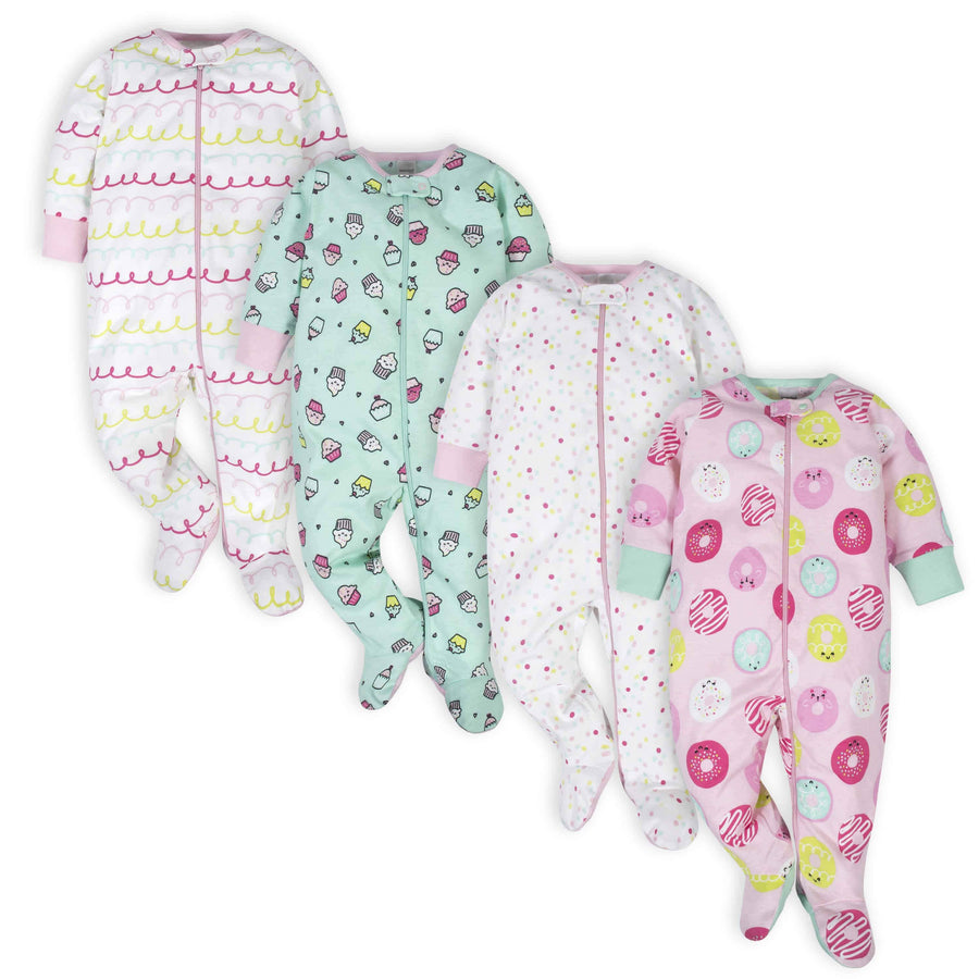 4-Pack Baby Girls Sweet Treat Sleep N' Plays-Gerber Childrenswear