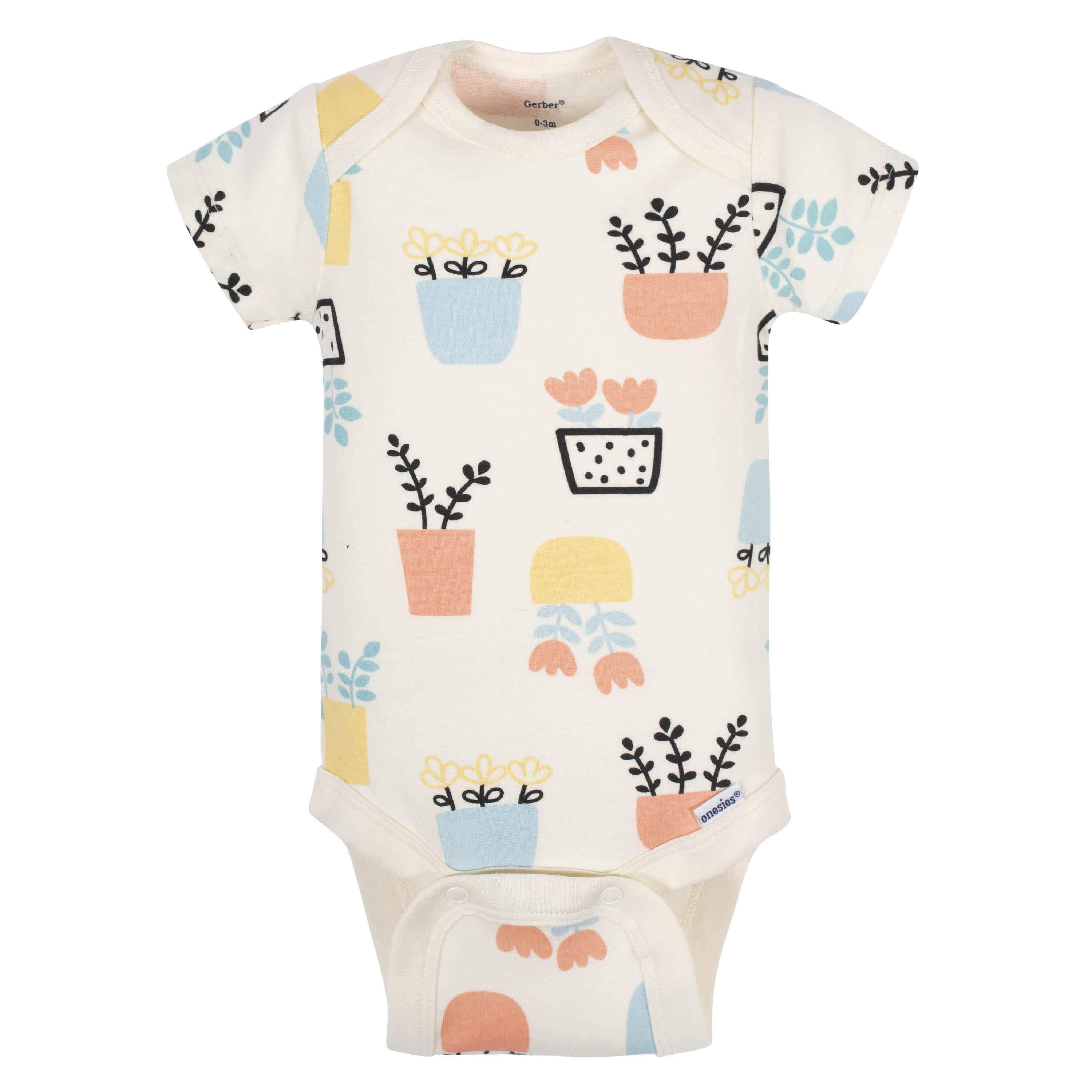 5-Pack Baby Girls Comfy Stretch Flower Pot Short Sleeve Onesies® Bodysuits-Gerber Childrenswear