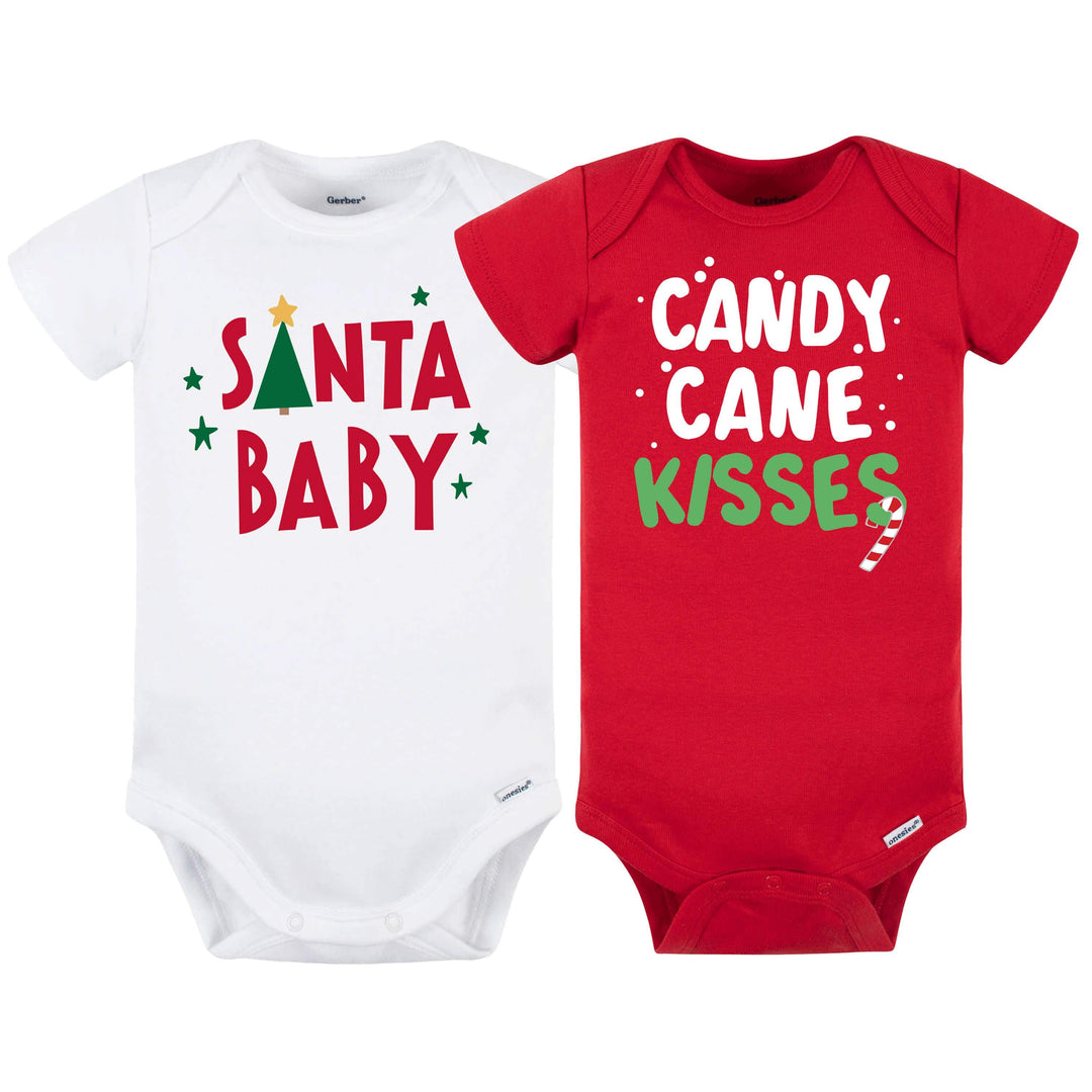 2-Pack Baby "Candy Cane Kisses" & "Santa Baby" Short Sleeve Onesies® Holiday Bodysuits-Gerber Childrenswear
