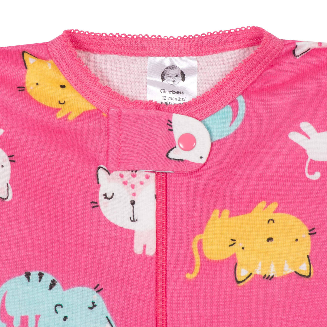 2-Pack Baby & Toddler Girls Cats Snug Fit Footed Cotton Pajamas-Gerber Childrenswear