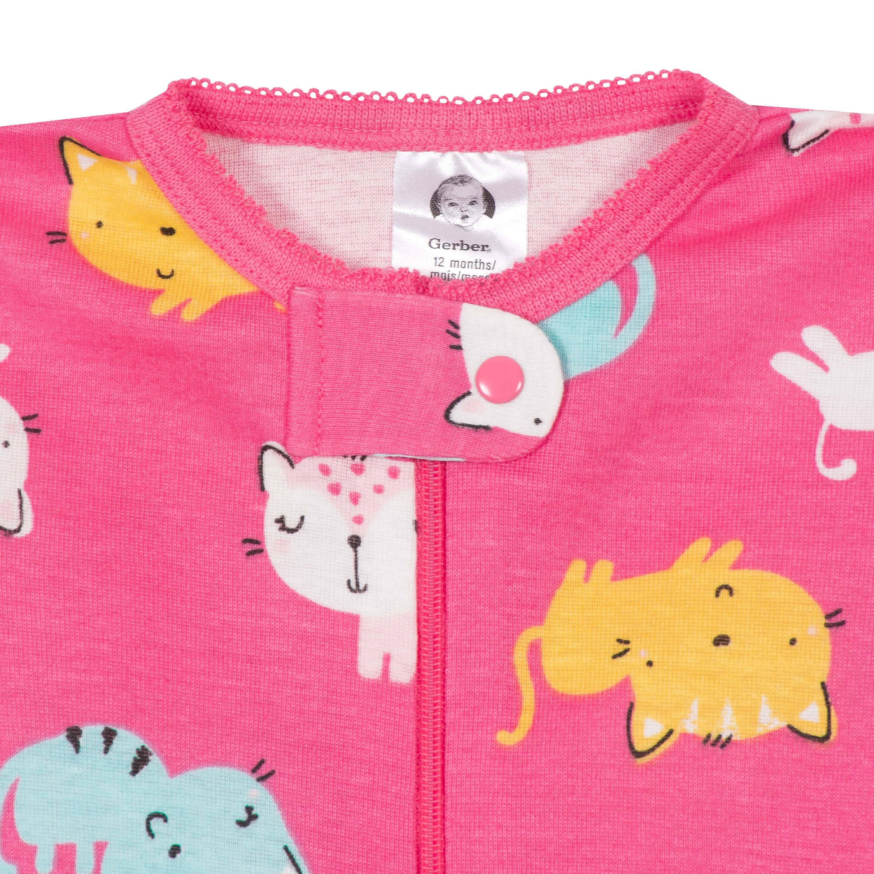 4-Pack Baby & Toddler Girls Unicorns & Cats Snug Fit Footed Cotton Pajamas-Gerber Childrenswear