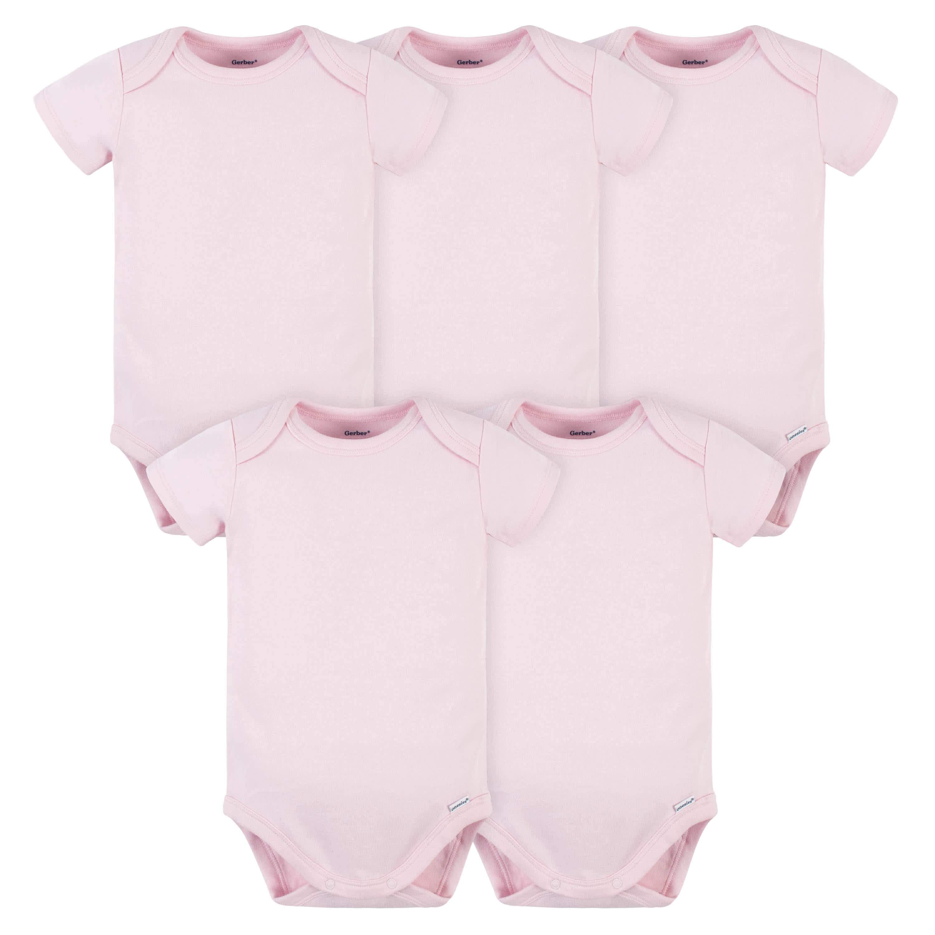 5-Pack Baby Light Pink Premium Short Sleeve Onesies® Bodysuits – Gerber ...