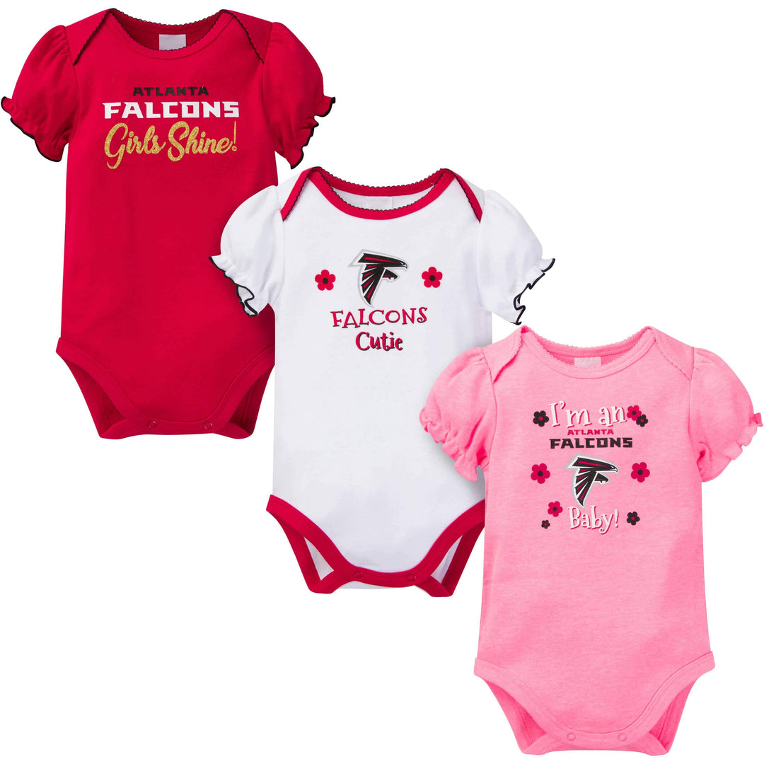 3-Pack Baby Girls Falcons Short Sleeve Bodysuits-Gerber Childrenswear