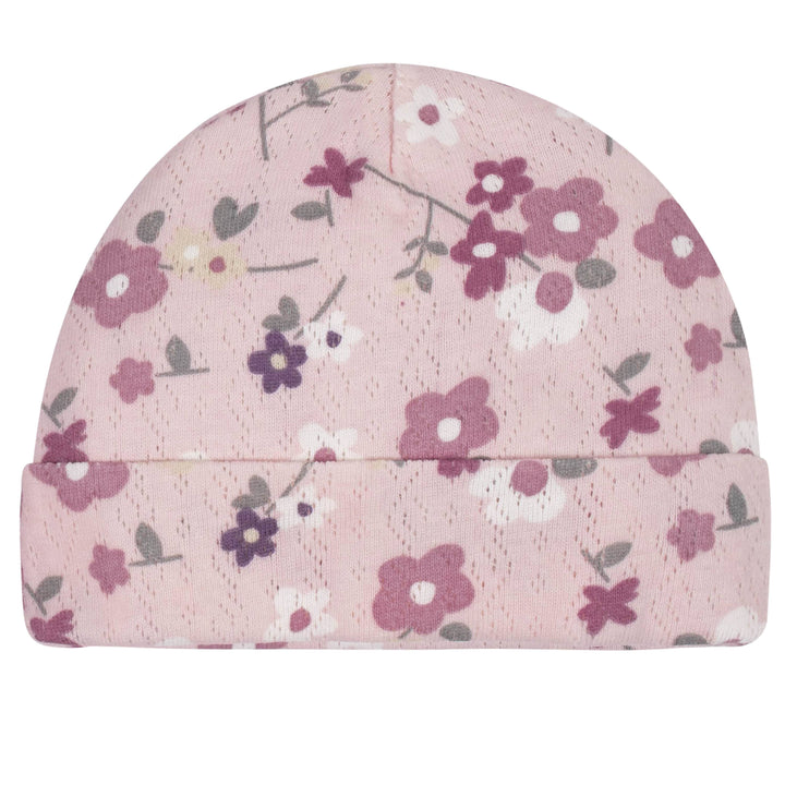 8-Piece Organic Baby Girls Floral Caps & No Scratch Mittens-Gerber Childrenswear