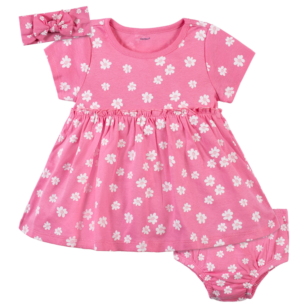 3-Piece Baby & Toddler Girls Summer Blossom Dress, Diaper Cover & Headband Set-Gerber Childrenswear