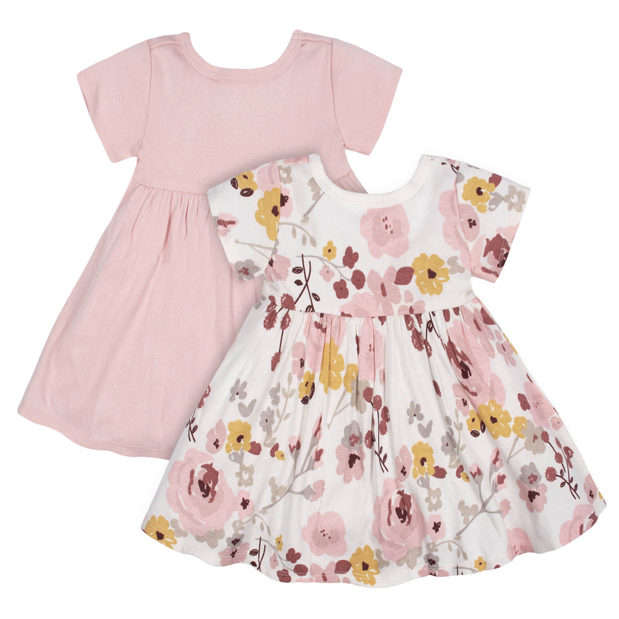2-Pack Baby Girls Pink Floral Short Sleeve Dresses-Gerber Childrenswear