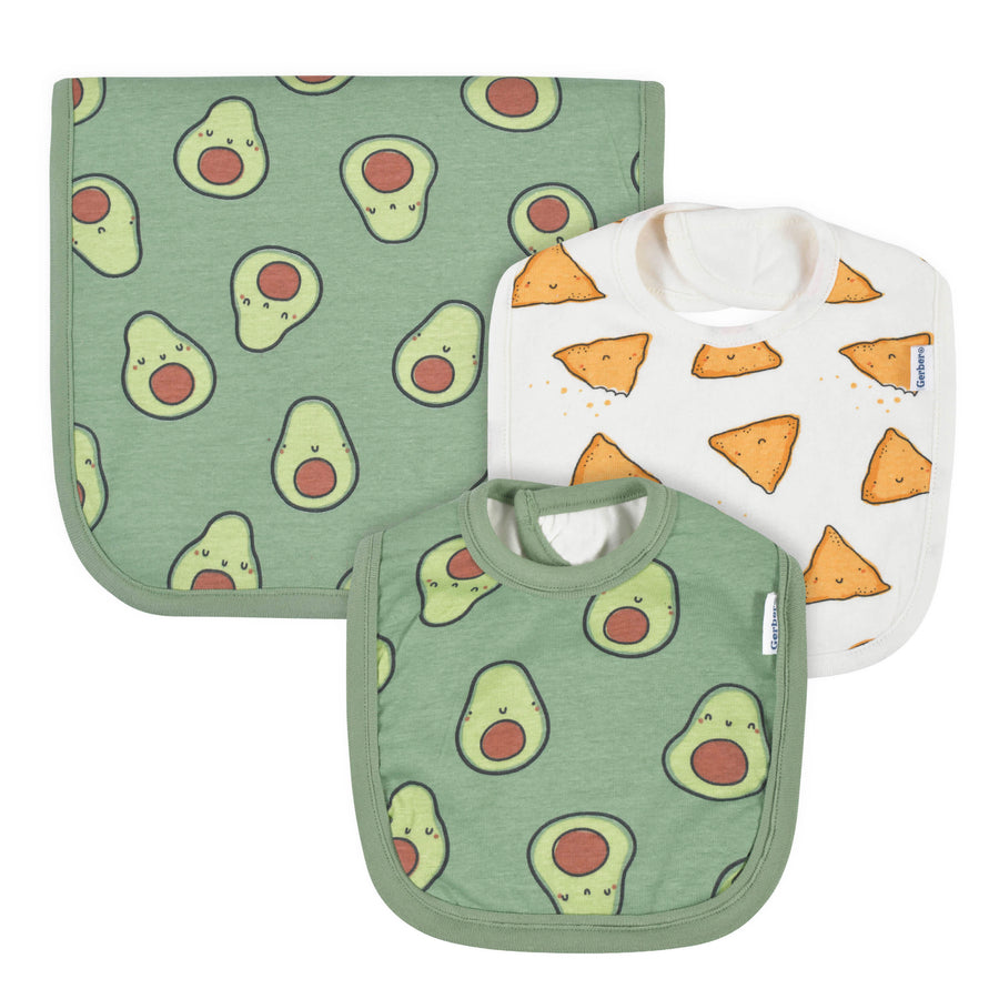 3-Piece Baby Neutral Comfy Stretch Avocado Bib & Burps Set-Gerber Childrenswear