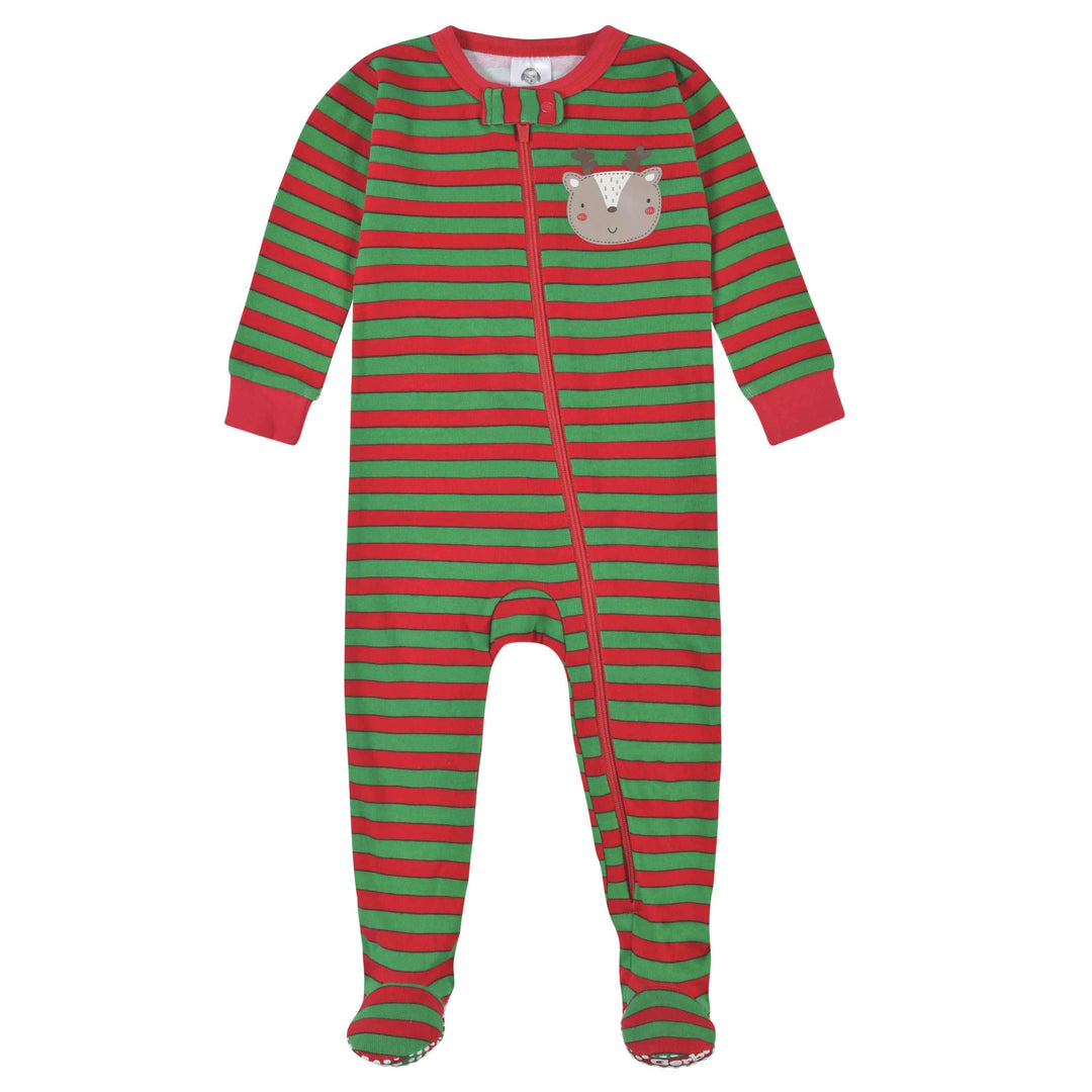Baby Neutral Reindeer Snug Fit Footed Cotton Pajamas-Gerber Childrenswear