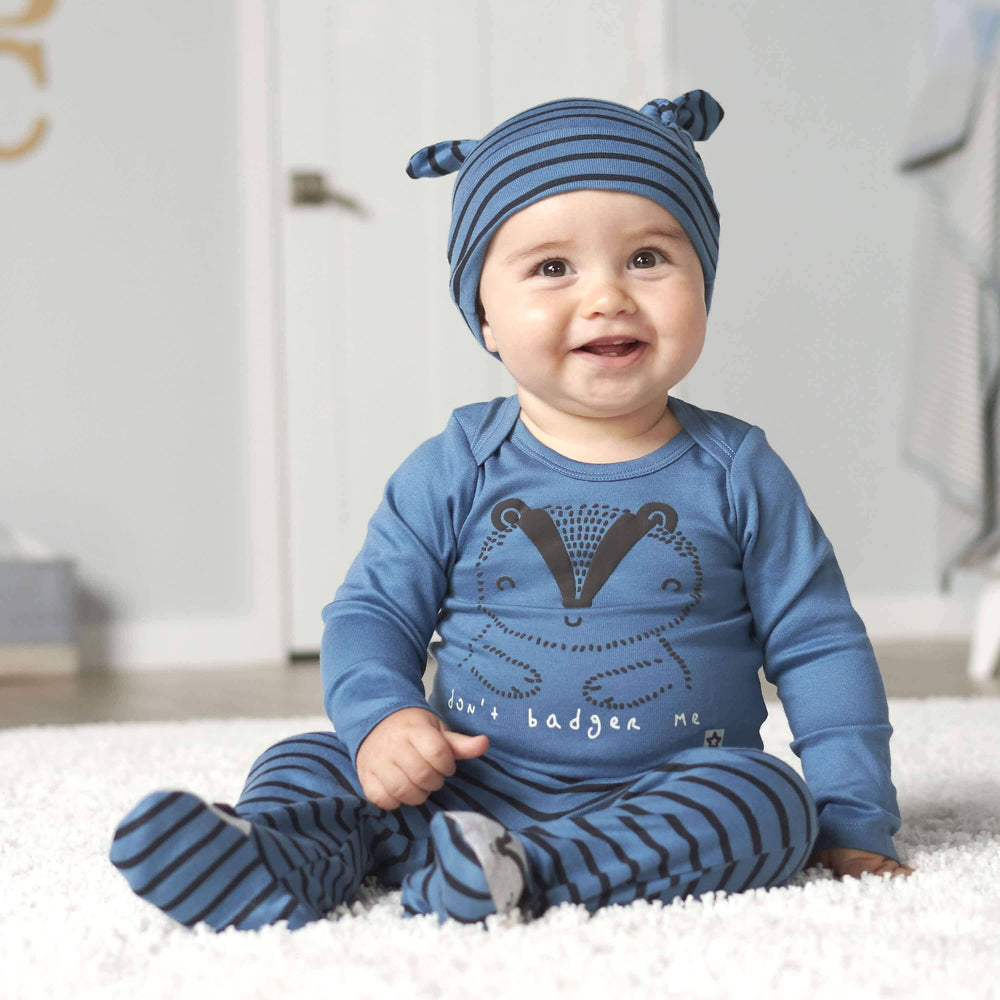 3-Piece Baby Boys Comfy Stretch Badger Shirt, Footed Pant and Cap Set-Gerber Childrenswear