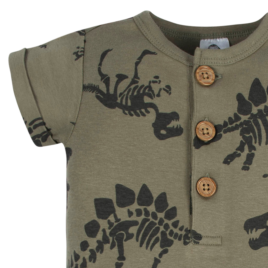 2-Pack Baby Boys Fossils & Black Short Sleeve Rompers-Gerber Childrenswear