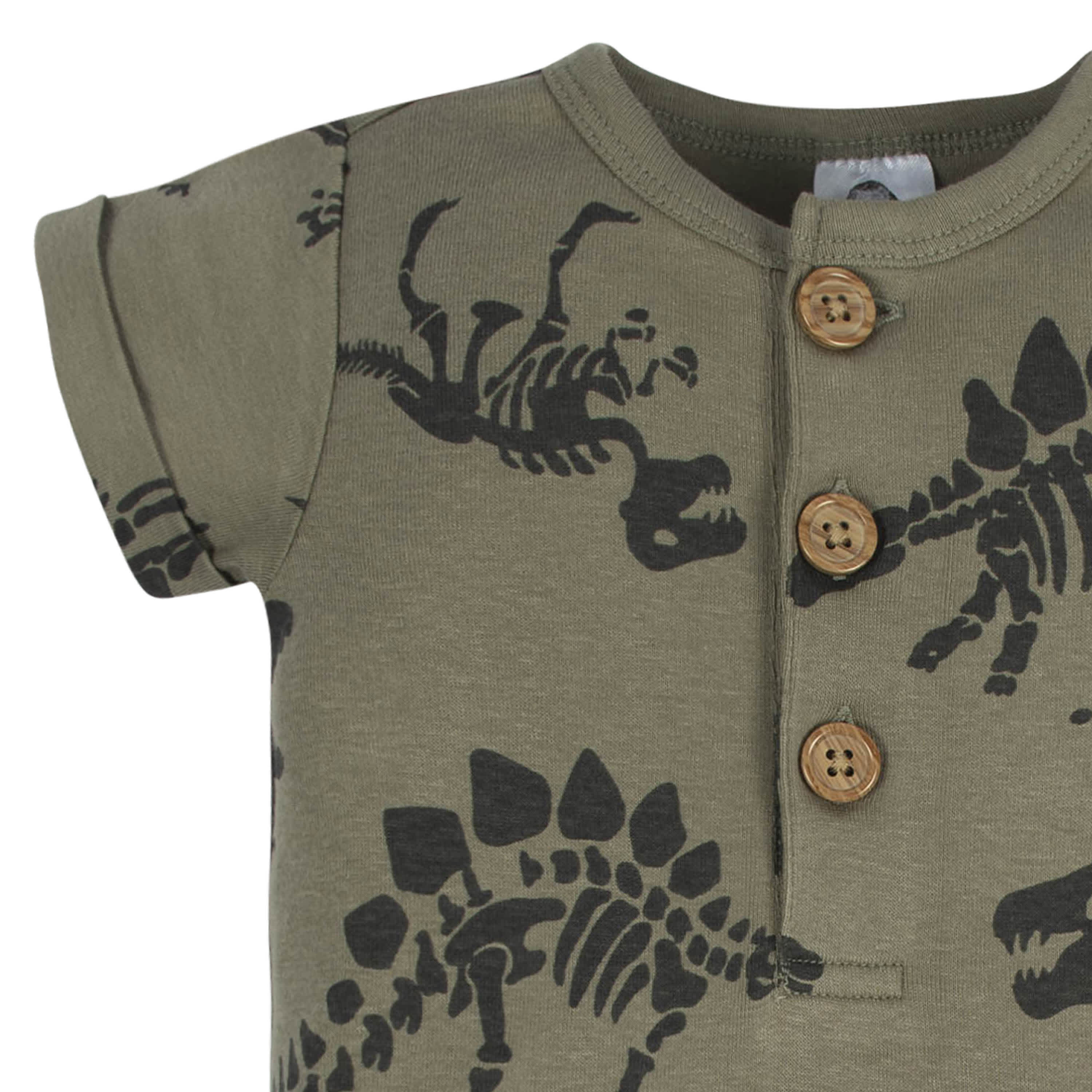 2-Pack Baby Boys Fossils & Black Short Sleeve Rompers-Gerber Childrenswear