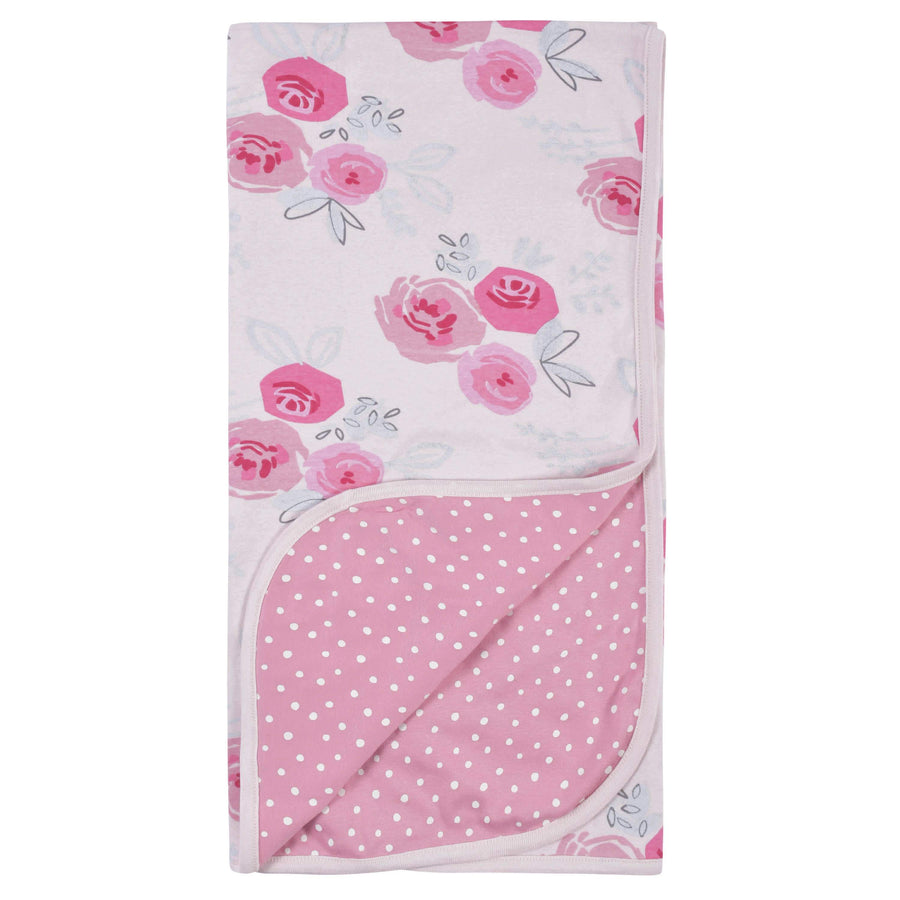 Baby Girls Comfy Stretch Roses & Bunnies Reversible Baby Blanket-Gerber Childrenswear