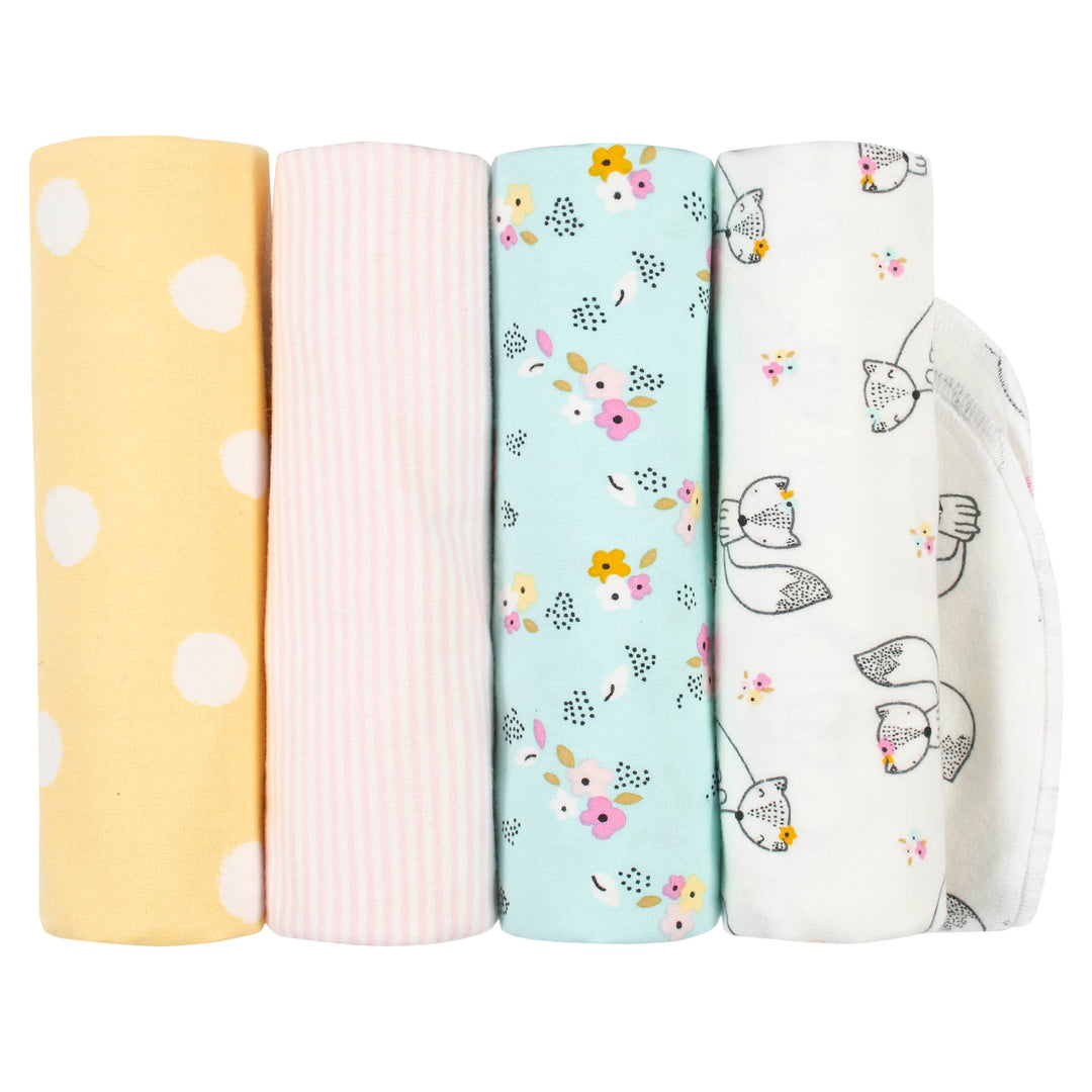 4-Pack Baby Girls Fox Flannel Receiving Blankets – Gerber