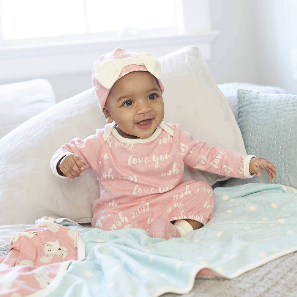 Gerber® Organic Baby Girls Bunny Reversible Knit Blanket-Gerber Childrenswear