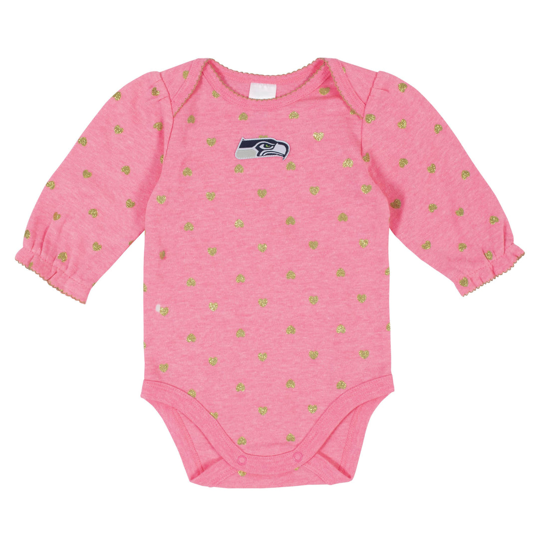 Seattle Seahawks Baby Girls Long Sleeve Bodysuits-Gerber Childrenswear