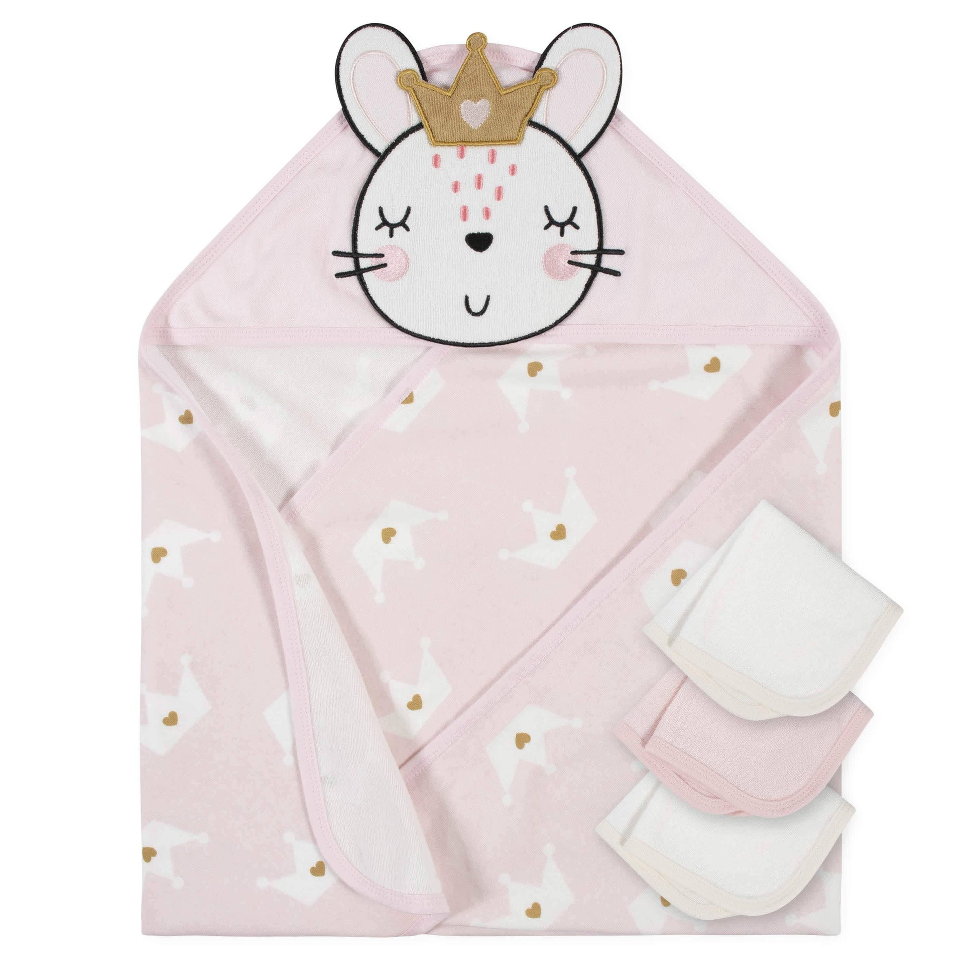 4-Piece Baby Girls Bunny Ballerina Hooded Towel & Washcloth Set-Gerber Childrenswear