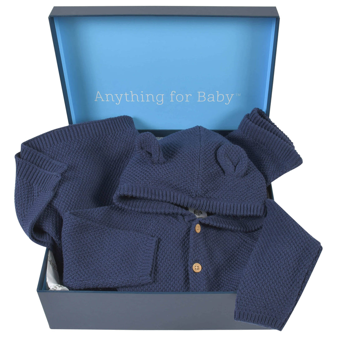 3-Piece Baby Boys Navy Knit Outfit & Blanket Set-Gerber Childrenswear