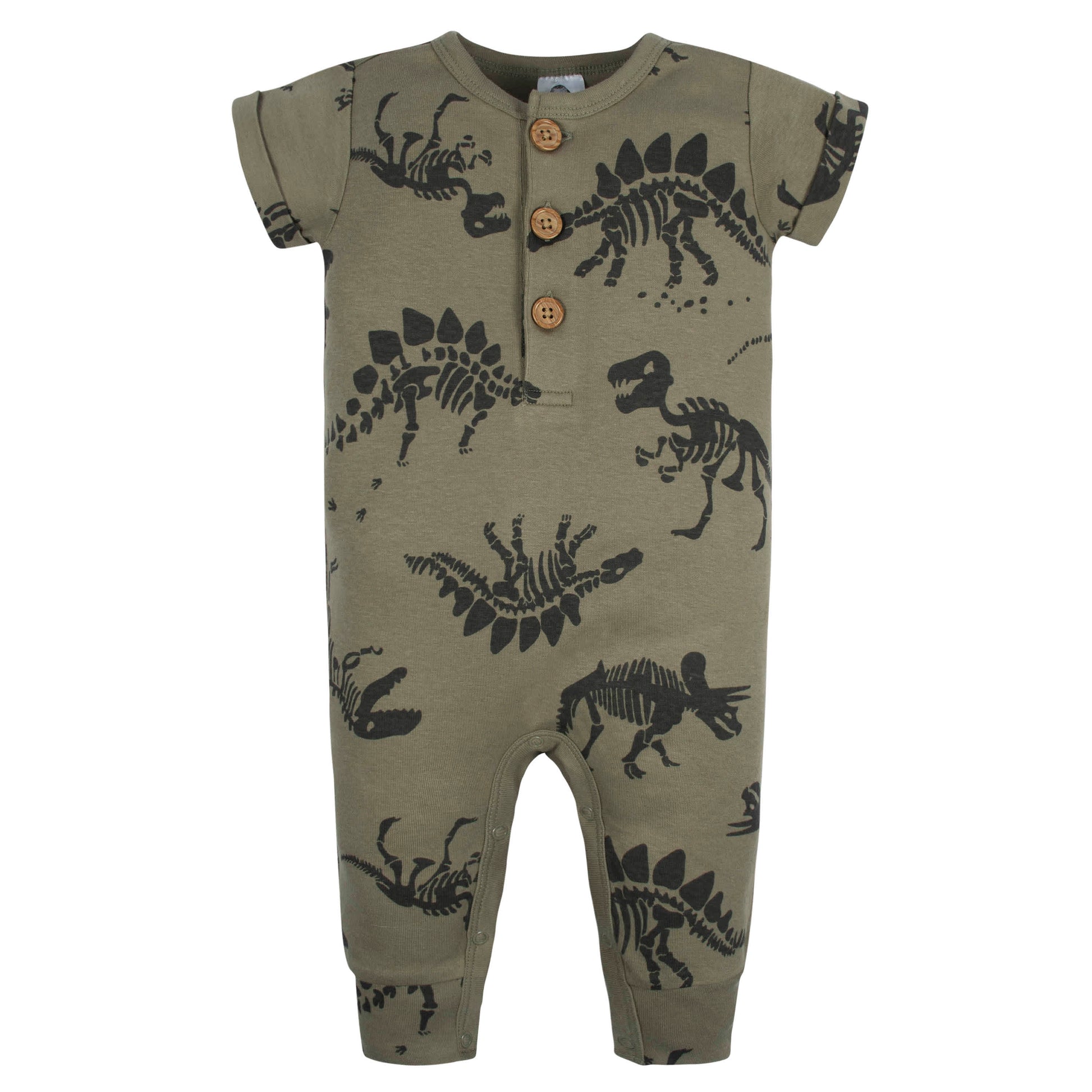 2-Pack Baby Boys Fossils & Black Short Sleeve Rompers-Gerber Childrenswear