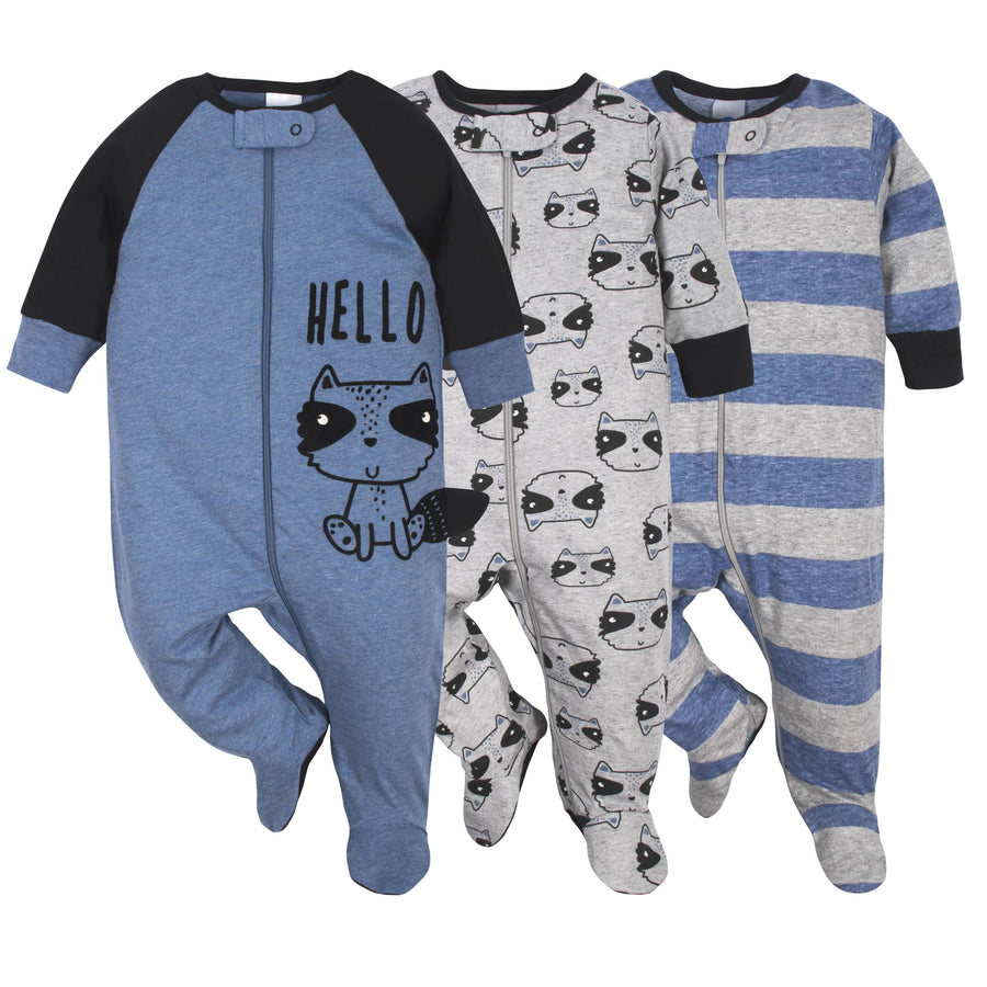 3-Pack Baby Boys Raccoon Sleep 'N Plays-Gerber Childrenswear