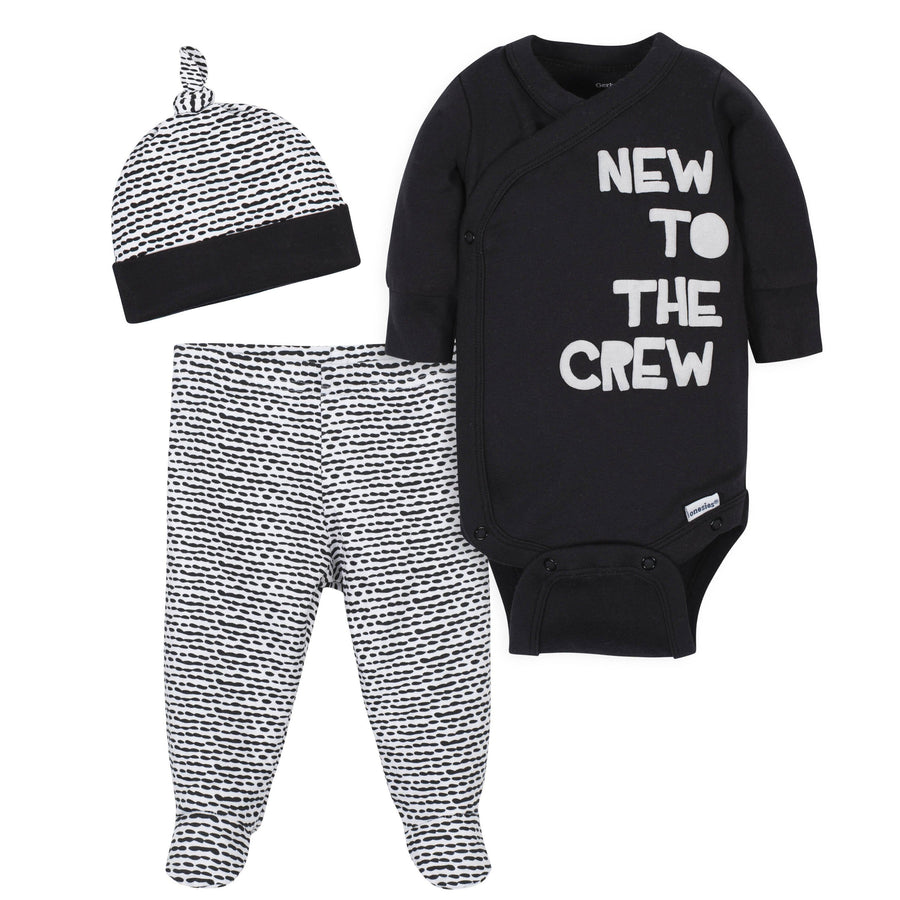 3-Piece Baby Boys New to the Crew Onesies® Bodysuit, Pant, and Cap Set-Gerber Childrenswear